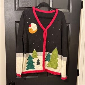 Vintage Festive Black and Red Women's Sweater